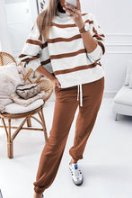Load image into Gallery viewer, Brown Stripe Striped Drop Shoulder Pullover and Jogger Pants Set
