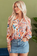 Load image into Gallery viewer, Orange Floral Print Shirred Cuff Buttoned Loose Shirt
