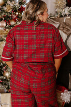 Load image into Gallery viewer, Red Plus Size Plaid Short Sleeve Shirt Loose Pants 2pcs Pajama Set
