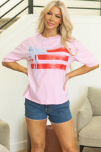 Load image into Gallery viewer, Light Pink Flag Bow Graphic Crewneck Tee
