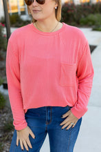 Load image into Gallery viewer, Peach Blossom Plus Size Ribbed Textured Long Sleeve T Shirt
