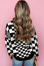 Load image into Gallery viewer, Black Checkered Print Drop Shoulder Round Neck Sweater
