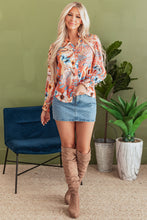 Load image into Gallery viewer, Orange Floral Print Shirred Cuff Buttoned Loose Shirt

