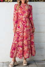 Load image into Gallery viewer, Rose Floral Print Buttoned Smocked High Waist Maxi Dress
