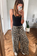 Load image into Gallery viewer, Parchment Leopard Drawstring Elastic Waistband Flowy Wide Leg Pants
