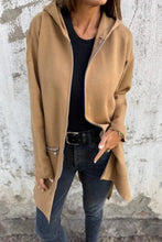Load image into Gallery viewer, Light French Beige Solid Color Casual Zip up Hooded Coat
