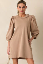 Load image into Gallery viewer, Light French Beige Braided Trim Puff Sleeve Dress
