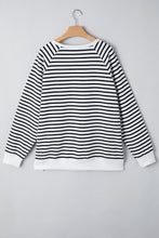 Load image into Gallery viewer, Black Stripe Raglan Sleeve Side Slits Loose Sweatshirt
