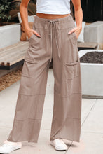 Load image into Gallery viewer, Smoke Gray Mineral Wash Exposed Seam Drawstring Elastic Waistband Wide Leg Cargo Pants

