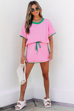 Load image into Gallery viewer, Bonbon Colorblock Edge Drop Shoulder T Shirt and Skort 2Pcs Set
