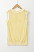 Load image into Gallery viewer, Yellow Solid Color Hollowed Knit Round Neck Sweater Vest
