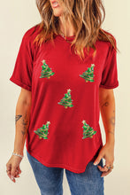 Load image into Gallery viewer, Red Sequined Christmas Tree Graphic Crewneck T Shirt

