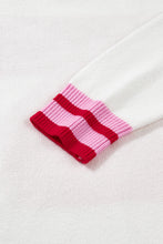 Load image into Gallery viewer, White Striped Trim Bow Graphic Round Neck Drop Shoulder Sweater
