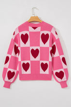 Load image into Gallery viewer, Pink Love Heart Checkered Valentine Crew Neck Sweater

