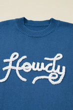 Load image into Gallery viewer, Dusk Blue Howdy Embroidered Graphic Western Sweater
