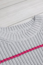 Load image into Gallery viewer, Gray Ribbed Knit Striped Sweater
