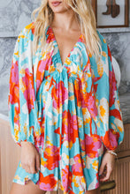 Load image into Gallery viewer, Sky Blue Floral Bracelet Sleeve Empire Waist Mini Dress
