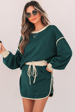 Load image into Gallery viewer, Evergreen Color Contrast Loose Pullover and Lace-up Waist Skort Set
