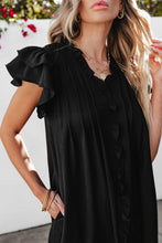 Load image into Gallery viewer, Black Ruffle Sleeve V Neck Frilled Shift Dress
