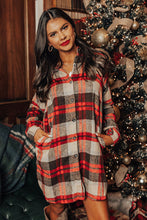 Load image into Gallery viewer, Red Brushed Plaid Buttoned Front Side Slit Tunic Shacket
