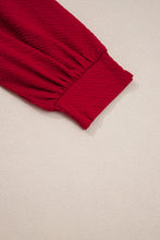 Load image into Gallery viewer, Fiery Red Collar V Neck Leopard Contrasted Trim Textured Blouse
