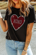 Load image into Gallery viewer, Black Rhinestone XOXO Heart Graphic Crewneck Tee
