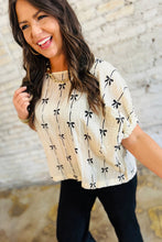 Load image into Gallery viewer, Beige Bow Print Puff Short Sleeve Top
