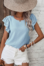 Load image into Gallery viewer, Mist Blue Solid Color Ruffled Short Sleeve Casual Blouse
