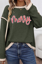 Load image into Gallery viewer, Four Leaf Clover Merry Patched Graphic Contrast Trim Christmas Knitted Long Sleeve Top
