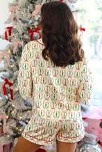 Load image into Gallery viewer, Beige Nutcracker Print Contrast Trim Tied up Bow Silky 2pcs Pajama Set
