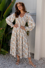 Load image into Gallery viewer, Khaki Maple Grove Floral Smocked Puff Sleeve Long Dress

