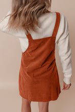 Load image into Gallery viewer, Cinnamon Solid Front Pockets Sleeveless Corduroy Overall Dress
