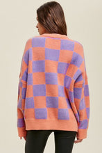 Load image into Gallery viewer, Grapefruit Orange Checkered Pattern Ribbed Trim Knit Baggy Sweater
