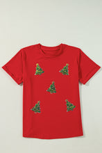 Load image into Gallery viewer, Red Sequined Christmas Tree Graphic Crewneck T Shirt
