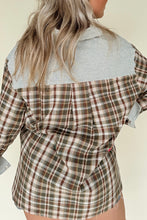 Load image into Gallery viewer, Brown Plaid Print Striped Patchwork Single Chest Pocket Buttoned Shirt
