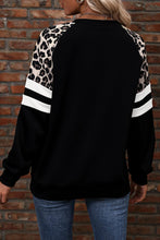 Load image into Gallery viewer, Black Leopard Print Colorblock Raglan Sleeve Sweatshirt
