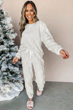 Load image into Gallery viewer, Light Grey Leopard Textured Loose Fit Fleece Lounge Set
