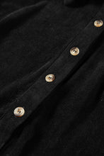 Load image into Gallery viewer, Black Corduroy Half Button Collared Long Sleeve Mini Dress
