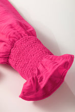 Load image into Gallery viewer, Rose Red Solid Color Shirred Cuff Notch V Neck Blouse
