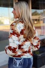Load image into Gallery viewer, Fiery Red Western Aztec Buttoned Zipper Pockets Fleece Jacket
