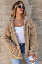 Load image into Gallery viewer, Pale Khaki Fleece Zip Up Drawstring Hooded Pocketed Jacket
