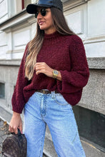 Load image into Gallery viewer, Burgundy Popcorn Mock Neck Solid Sweater
