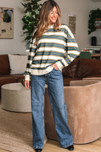 Load image into Gallery viewer, Khaki Stripe Crew Neck Drop Shoulder Pullover Sweatshirt
