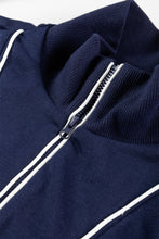 Load image into Gallery viewer, Navy Blue Contrast Piping Zipped Pullover Cropped Pants Set
