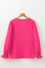 Load image into Gallery viewer, Rose Red Solid Color Shirred Cuff Notch V Neck Blouse
