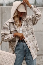 Load image into Gallery viewer, Khaki Plaid Removable Hood Buttoned Shacket
