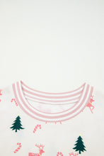 Load image into Gallery viewer, Pink Bow Christmas Tree Print Contrast Striped Banding 2pcs Lounge Set

