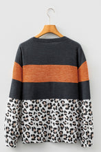 Load image into Gallery viewer, Black Color Block Leopard Patchwork Long Sleeve Casual Top
