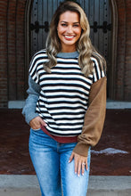 Load image into Gallery viewer, Color black Striped Panels Colorblock Sleeve Chic Sweater
