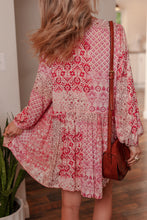 Load image into Gallery viewer, Pink Bohemian Floral Print Tassel Tie Long Sleeve Flowy Mini Dress
